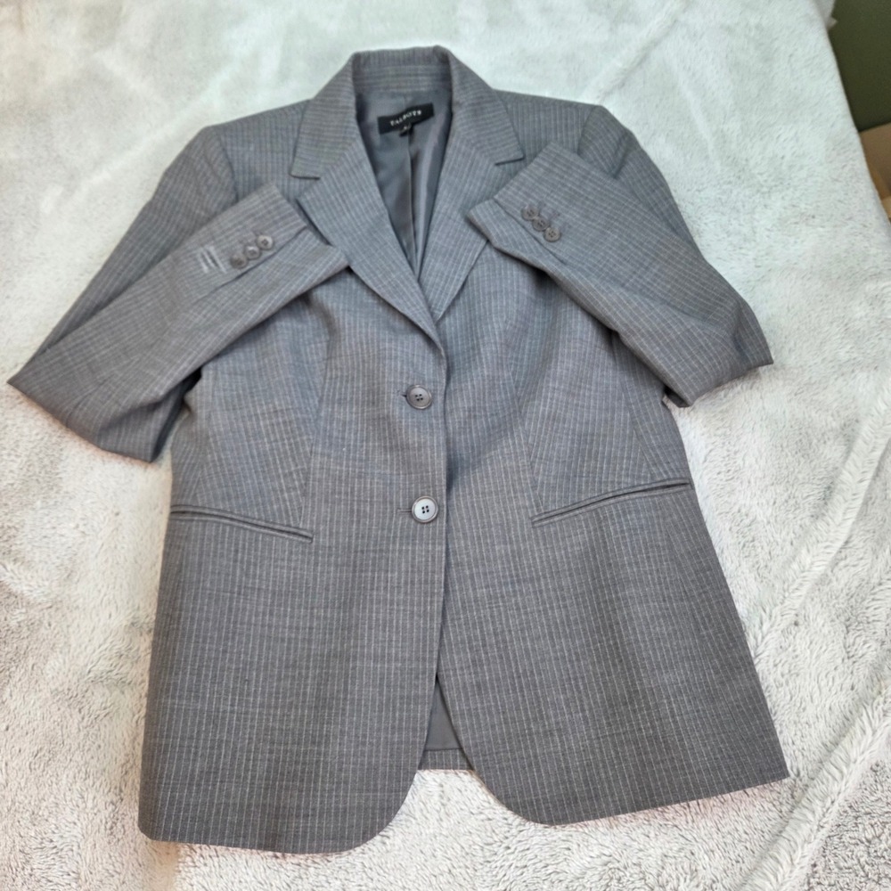 Talbots Pinstripe Blazer Women‎ 6 Grey Wool Blend Two Button Professional Jacket